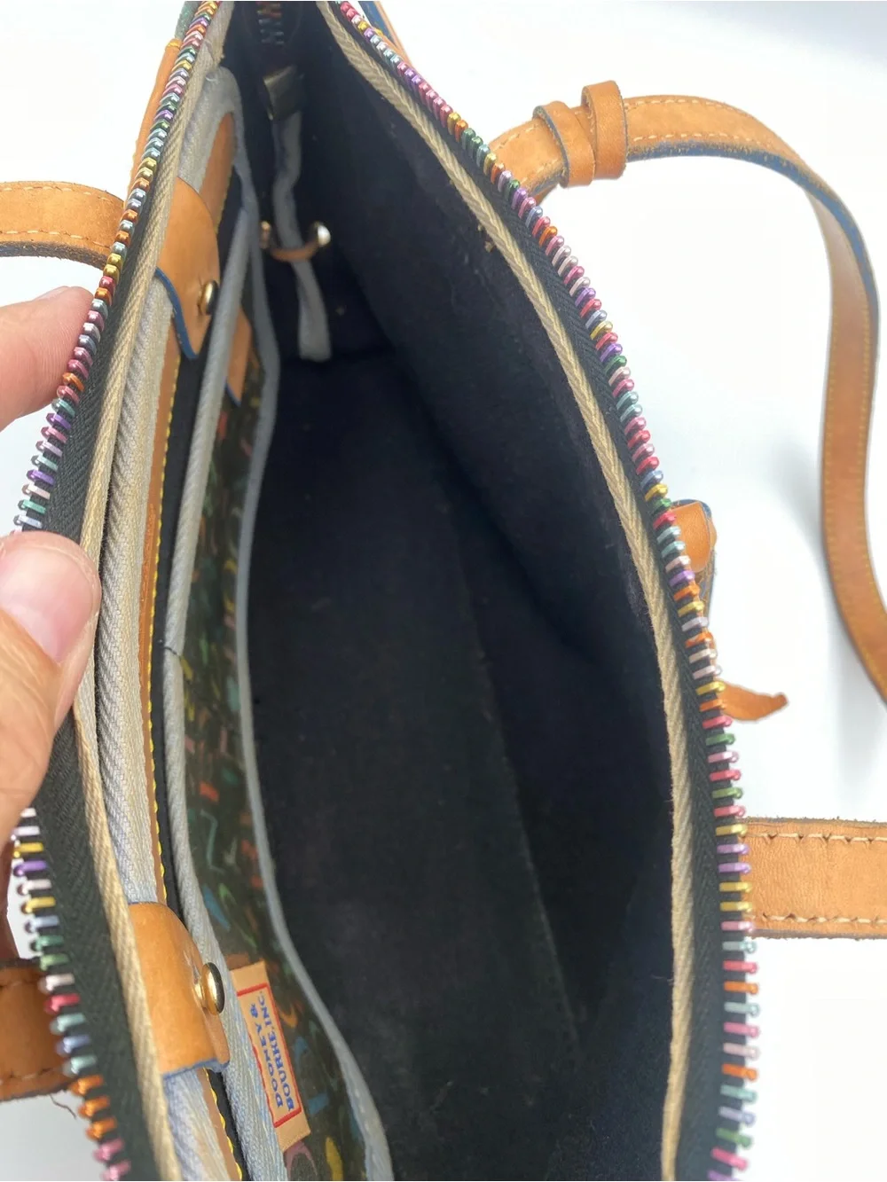 Dooney & Bourke Multicolor Logo Shoulder Bag with Tan Leather